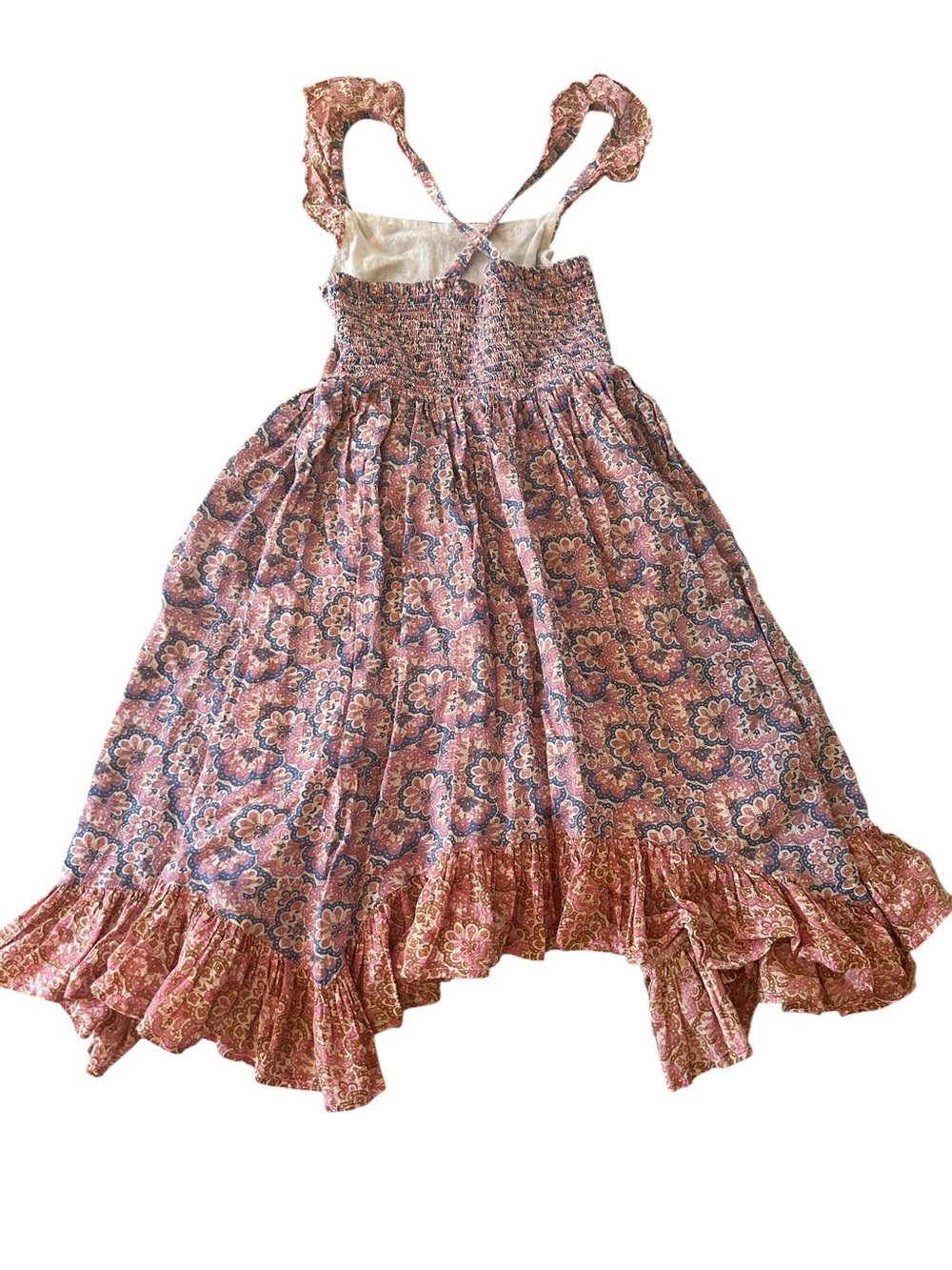 Mini Boden Mauve Pink Blue Floral Ruffle Crossback Strap Sundress - Picture 4 of 4